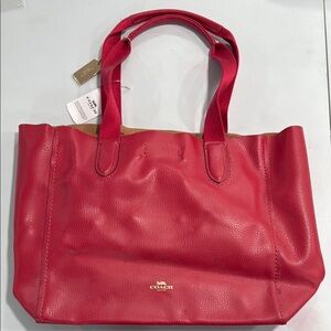 Coach Red Leather Tote Bag
